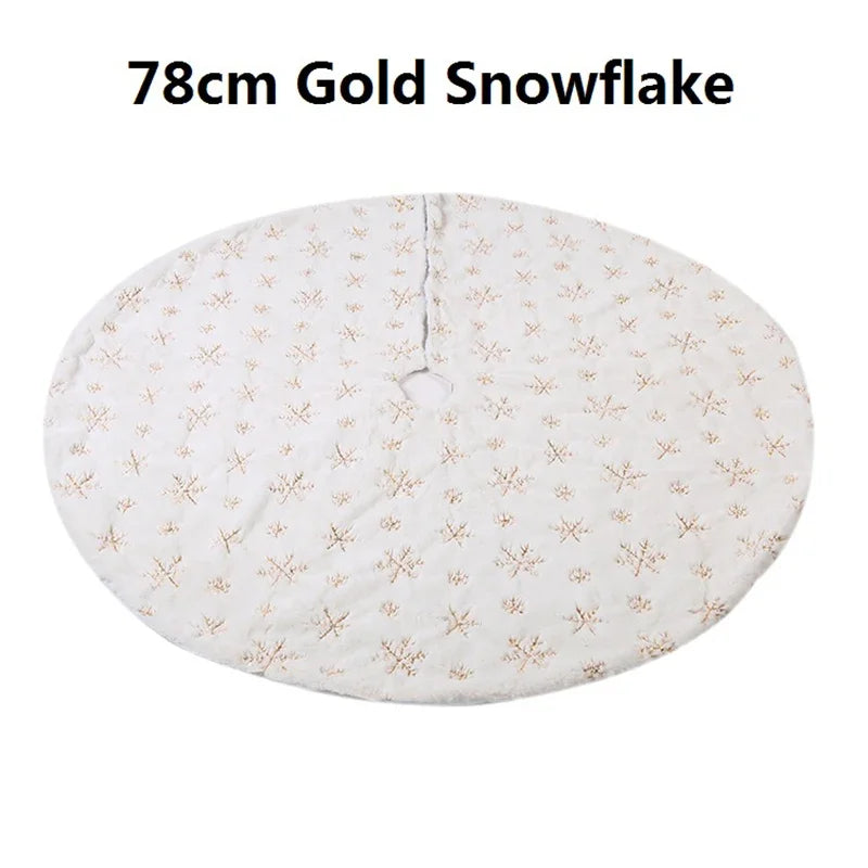 78/90/122cm Christmas Tree Skirt Faux Fur Carpet Snowflake White Plush Mat For Home Xmas Tree New Year Decor Noel Apron Ornament