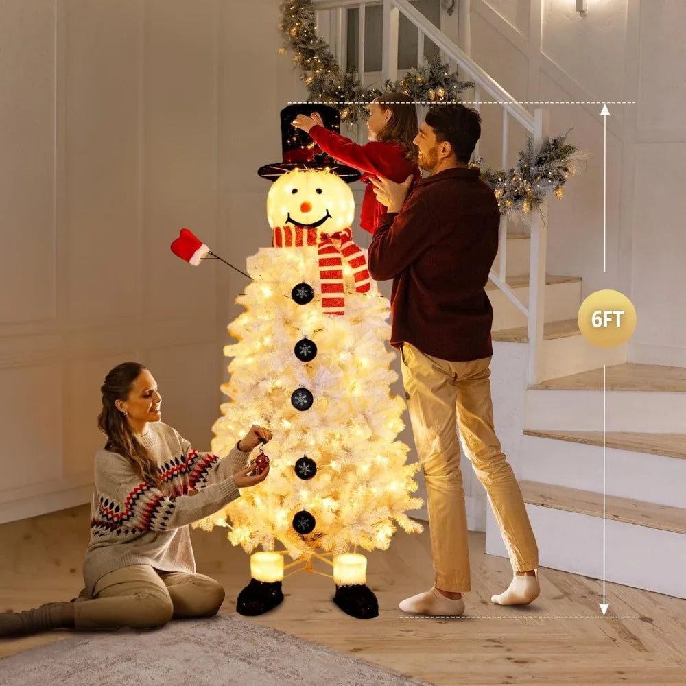 Pre-lit Christmas Tree , Snowman Xmas Tree w/ 220 LED Lights & 708 Tips, Artificial Christmas Tree for Holiday, Party