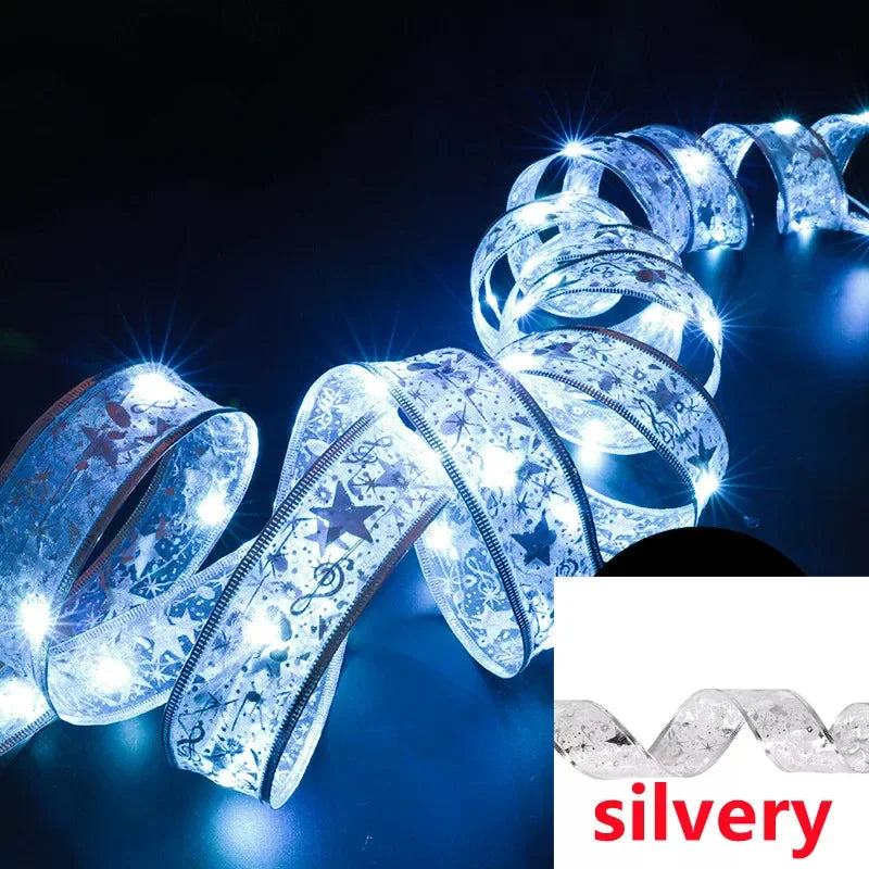 Christmas Decoration LED Ribbon Fairy Lights Christmas Tree Ornaments for Home DIY Bows Light String Navidad New Year 2024