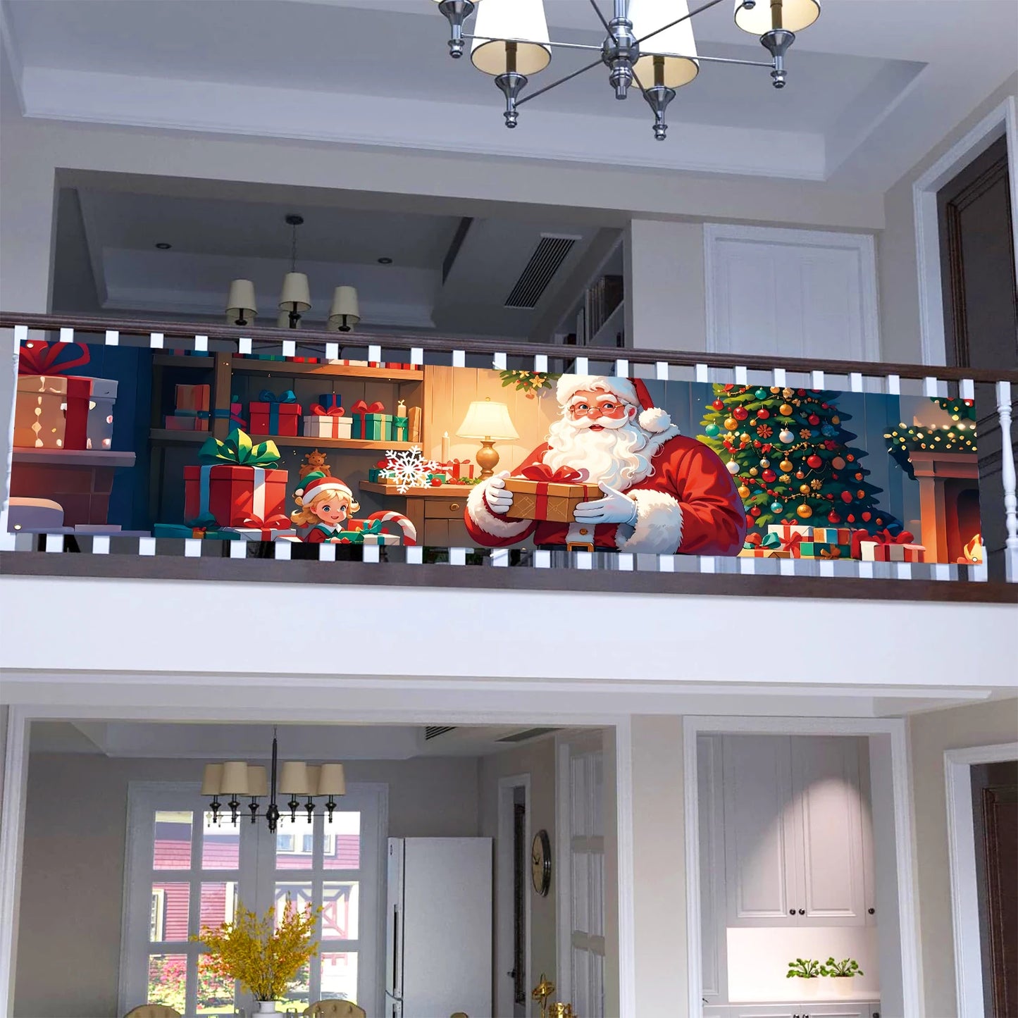 1 Piece (17*78 inches/45*200 cm), Polyester, Q Version Santa Claus Merry Christmas Gateway Banner