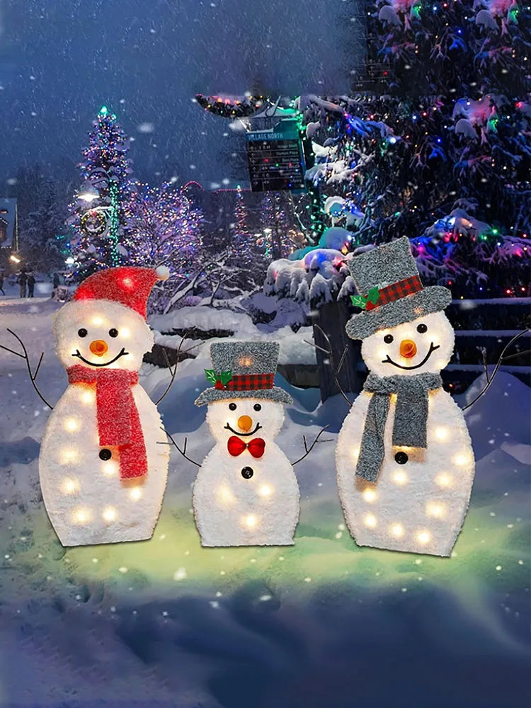 3Pcs Lighted Snowman Christmas Garden Decoration With LED Light Glowing Snowman Xmas Home Outdoor Yard Decorations Ornament 2024