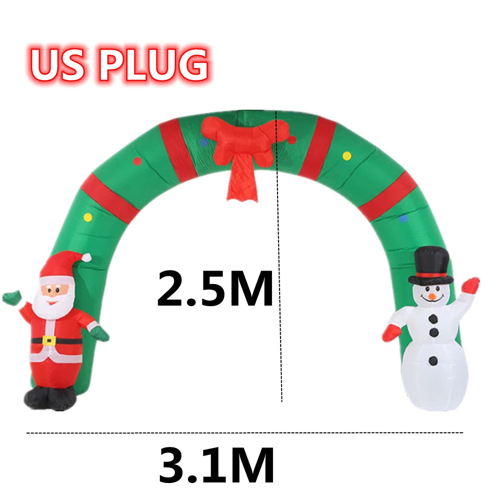 3.1M Christmas Inflatable Arch with Santa Claus Snowman Built-in Led Christmas Outdoor Decoration Inflatable Home Garden Decor