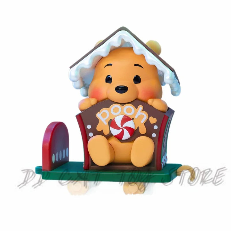 New Disney Christmas Winnie The Pooh Gift Delivery Series Blind Box Kawaii Winnie Figure Model Suprise Box Desk Decor Gift