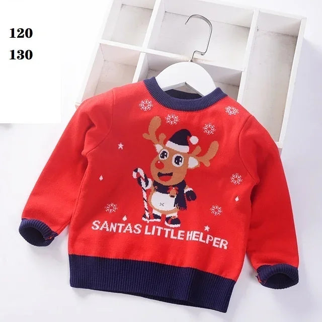 2024 Autumn Winter Kids Christmas Sweater Boys Girls Pullover Coat Children Clothing Baby Cotton Thick Wool Top Santa Claus 1-7y