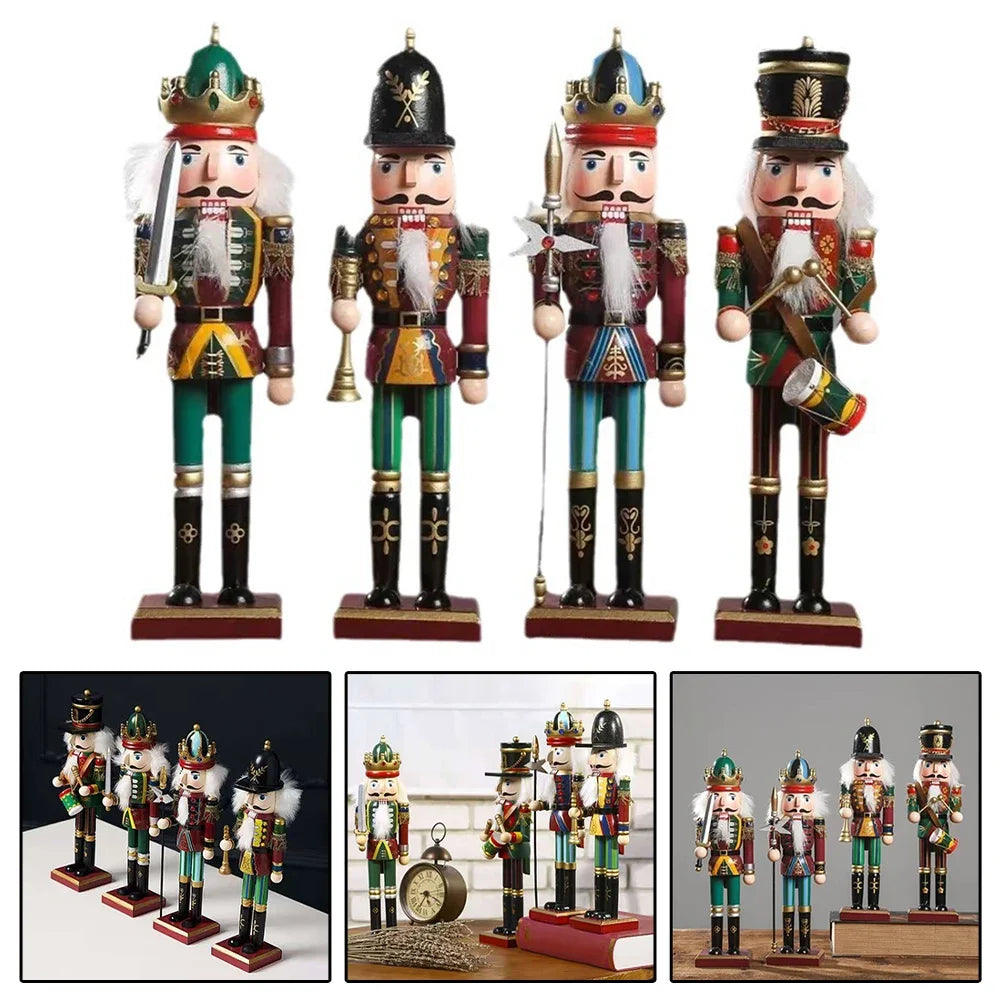 1pc 30CM Wooden Nutcracker Ornaments Puppet Traditional Painted Christmas Party Household Decoration Accessories