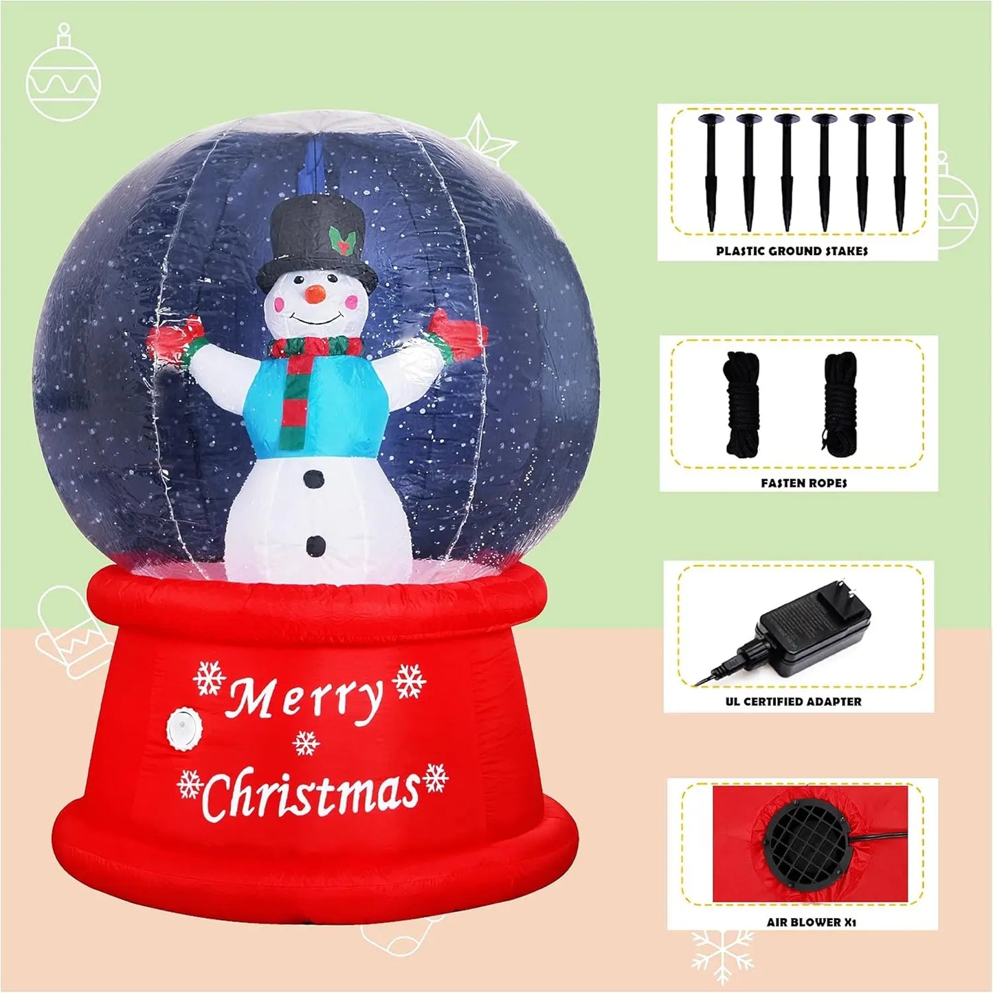 6ft Inflatable Snow Globe with Music Snowman Air Blower Bright LED Light - Holiday Outdo