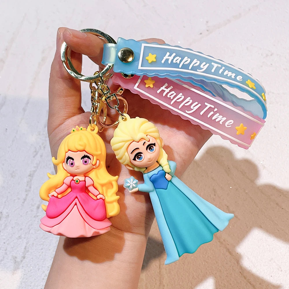 The Little Mermaid Princess Keychain Snow White Elsa Pendant Keychain Car Keyrings Mobile Phone Bag Hanging Jewelry Kids Gifts