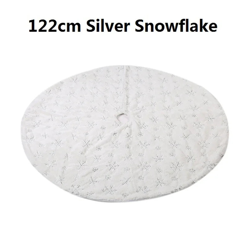 78/90/122cm Christmas Tree Skirt Faux Fur Carpet Snowflake White Plush Mat For Home Xmas Tree New Year Decor Noel Apron Ornament