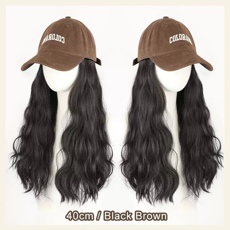 ALXNAN HAIR Synthetic Hat Wig Women's Long Hair Full Head Set Fashion Autumn/Winter Lamb Hair Baseball Hat WavyHair Wig Hat