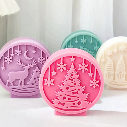 DIY Christmas Crystal Ball Silicone Mold Round Scented Candle Mould Embossed Christmas Tree Snowman Elk Holiday Decor Craft Gift