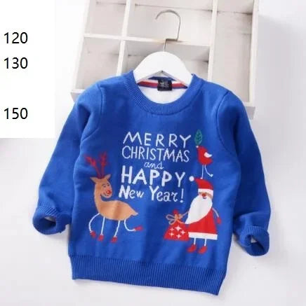 2024 Autumn Winter Kids Christmas Sweater Boys Girls Pullover Coat Children Clothing Baby Cotton Thick Wool Top Santa Claus 1-7y