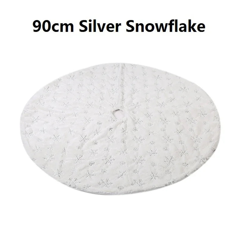 78/90/122cm Christmas Tree Skirt Faux Fur Carpet Snowflake White Plush Mat For Home Xmas Tree New Year Decor Noel Apron Ornament