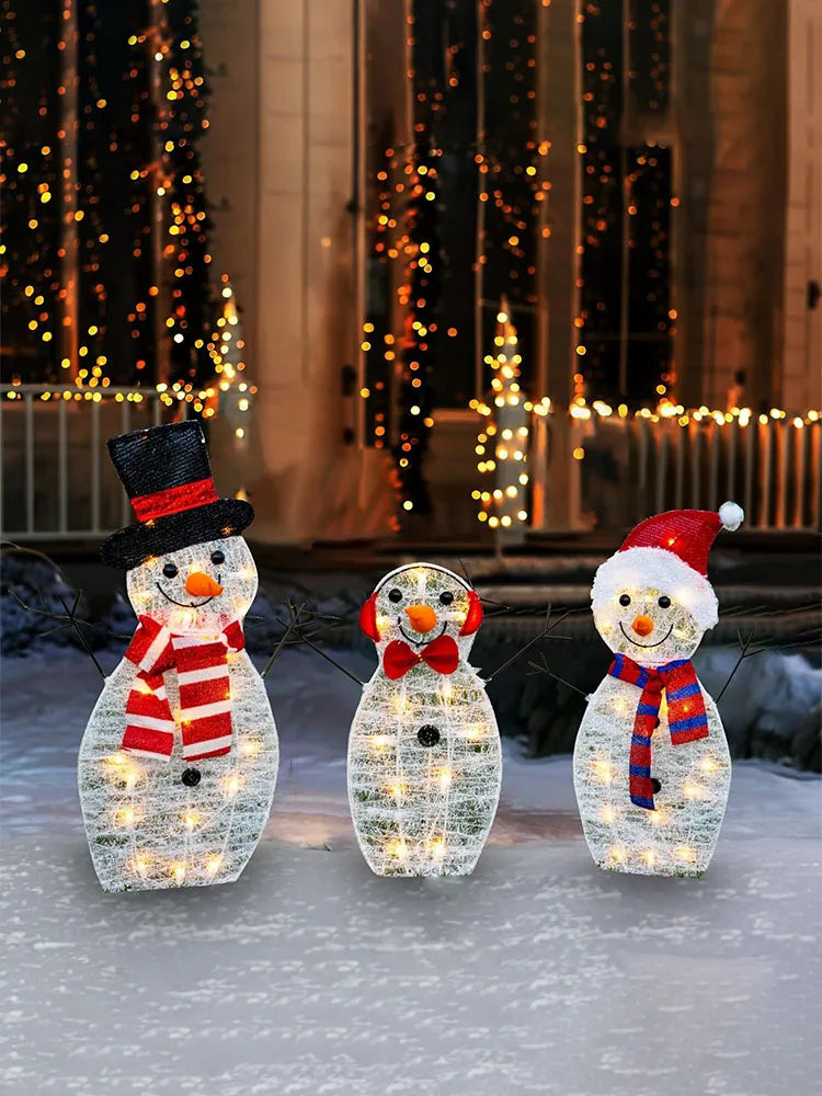 3Pcs Lighted Snowman Christmas Garden Decoration With LED Light Glowing Snowman Xmas Home Outdoor Yard Decorations Ornament 2024