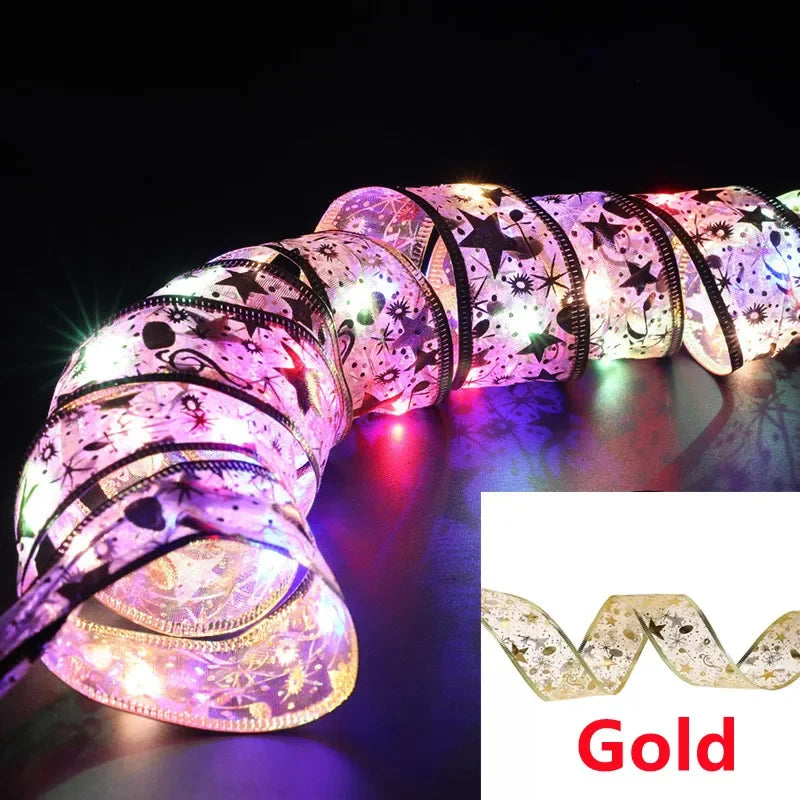 Christmas Decoration LED Ribbon Fairy Lights Christmas Tree Ornaments for Home DIY Bows Light String Navidad New Year 2024