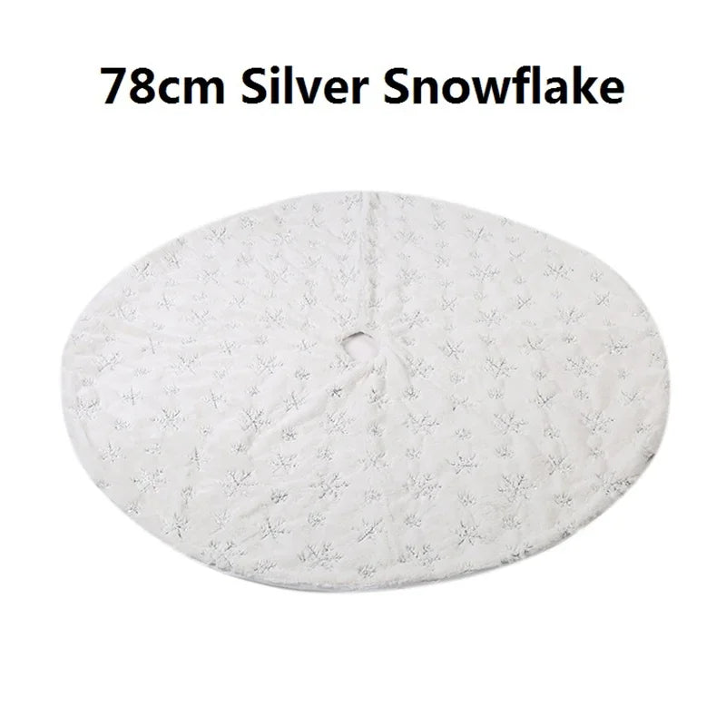 78/90/122cm Christmas Tree Skirt Faux Fur Carpet Snowflake White Plush Mat For Home Xmas Tree New Year Decor Noel Apron Ornament