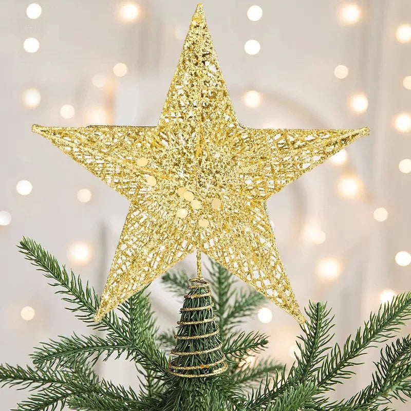 Christmas Five-pointed Star Decoration Sparkling Xmas Decoration Gold Red Glitter 5 Point Star Christmas Tree Topper Ornaments