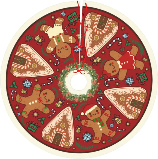 Gingerbread Man Candy Christmas Tree Skirt 30 Inches Xmas Tree Mat Holiday Party Supplies Christmas Tree Decorations