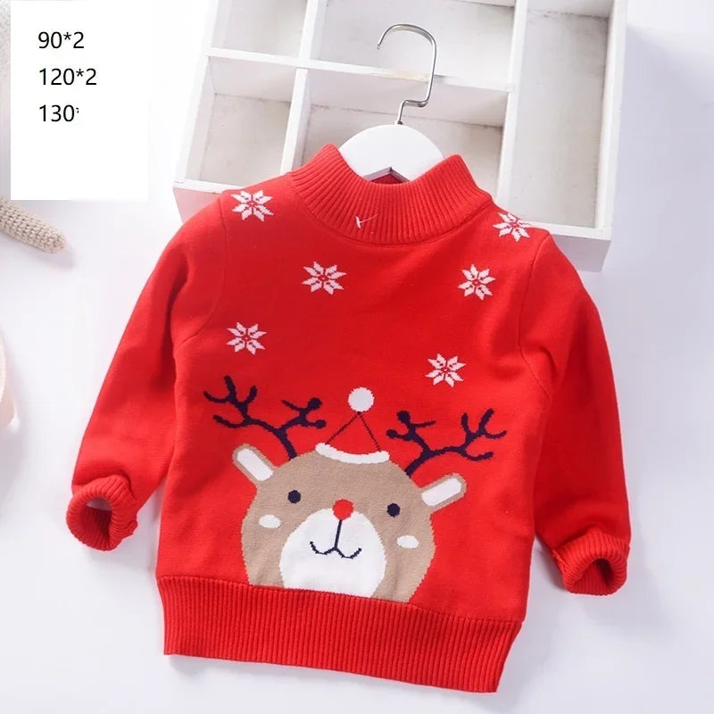 2024 Autumn Winter Kids Christmas Sweater Boys Girls Pullover Coat Children Clothing Baby Cotton Thick Wool Top Santa Claus 1-7y