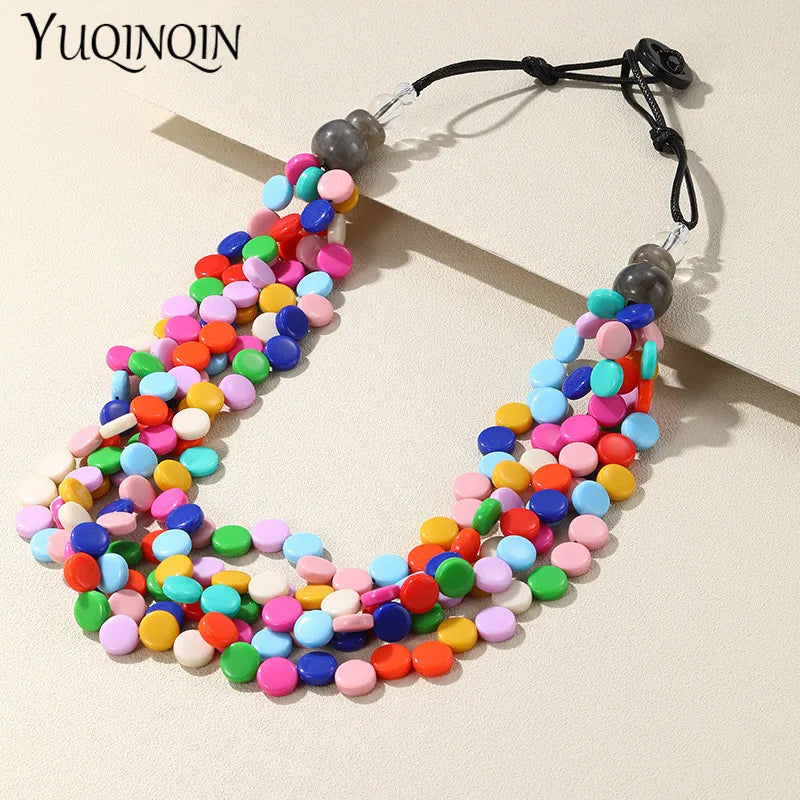 Trendy Colorful Resin Beads Chian Short Necklaces