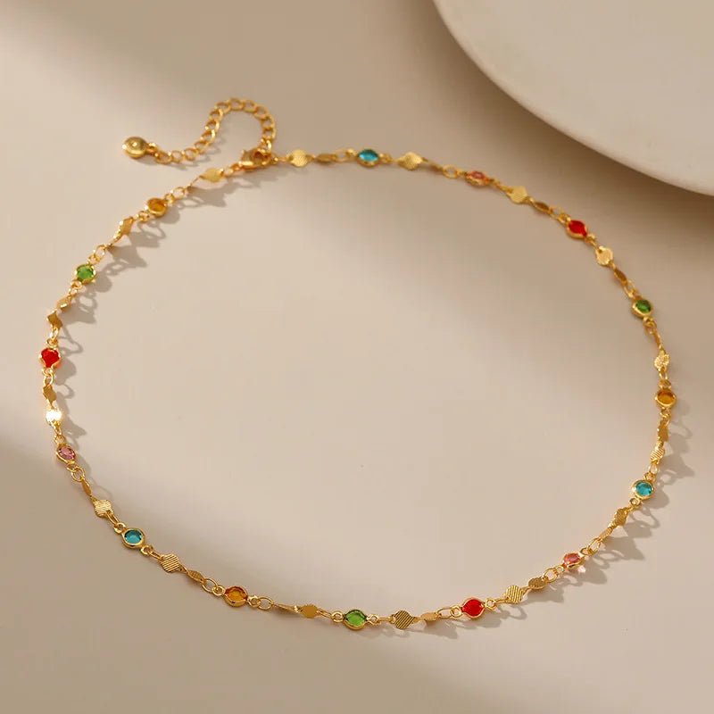 Colored Crystal Necklace for Women 18k Gold Plated