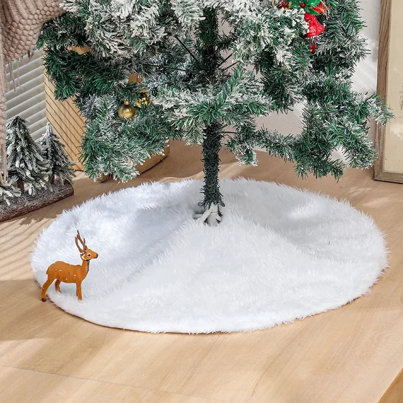 78/90/122cm Christmas Tree Skirt Faux Fur Carpet Snowflake White Plush Mat For Home Xmas Tree New Year Decor Noel Apron Ornament