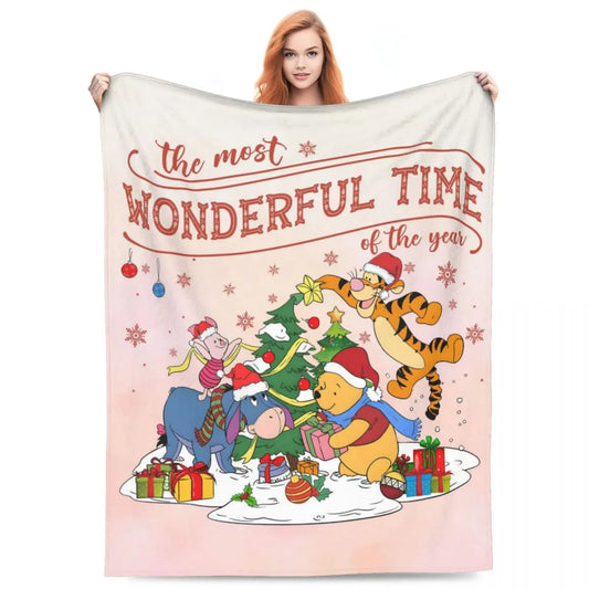 Winnie The Pooh Christmas Blanket Quality Soft Throw Blanket Winter Travel Bedroom Novelty Bedspread