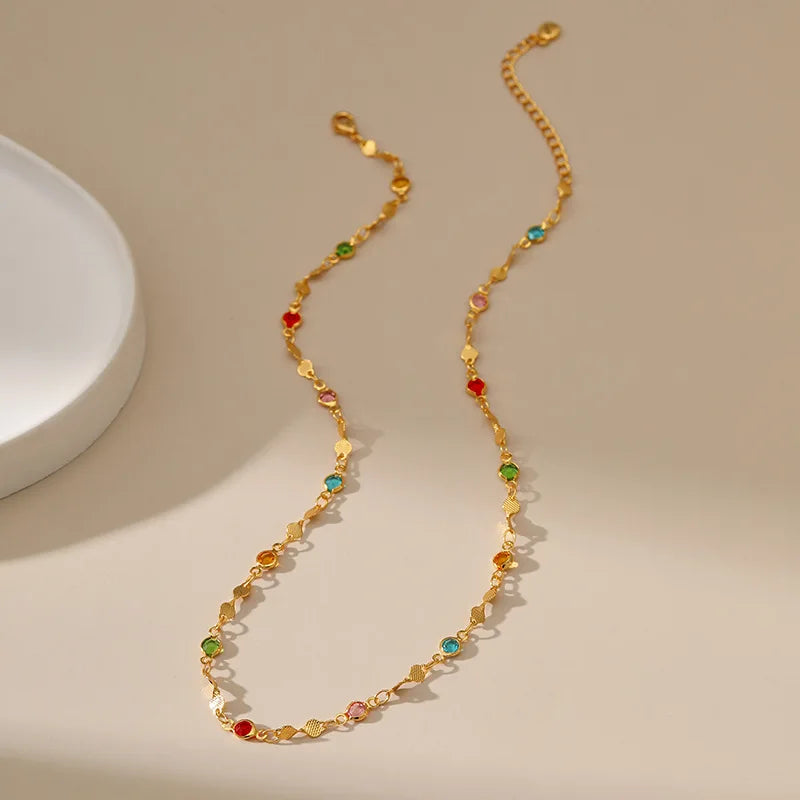 Colored Crystal Necklace for Women 18k Gold Plated