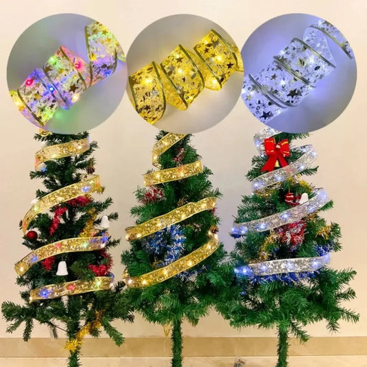 Christmas Decoration LED Ribbon Fairy Lights Christmas Tree Ornaments for Home DIY Bows Light String Navidad New Year 2024