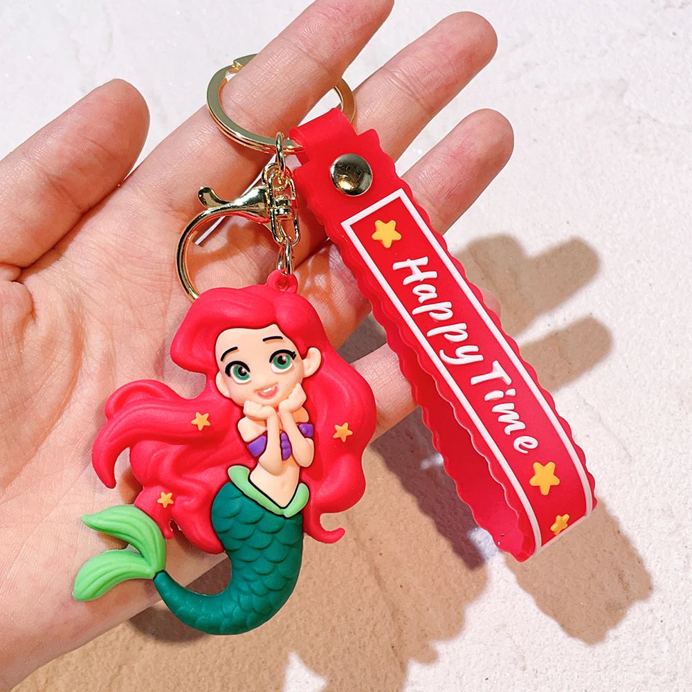 The Little Mermaid Princess Keychain Snow White Elsa Pendant Keychain Car Keyrings Mobile Phone Bag Hanging Jewelry Kids Gifts