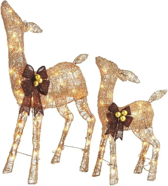 Pre-Lit Metal Reindeer and Sleigh Christmas Decoration with Bright LED Lights, Outdoor Holiday Lawn Decoration,