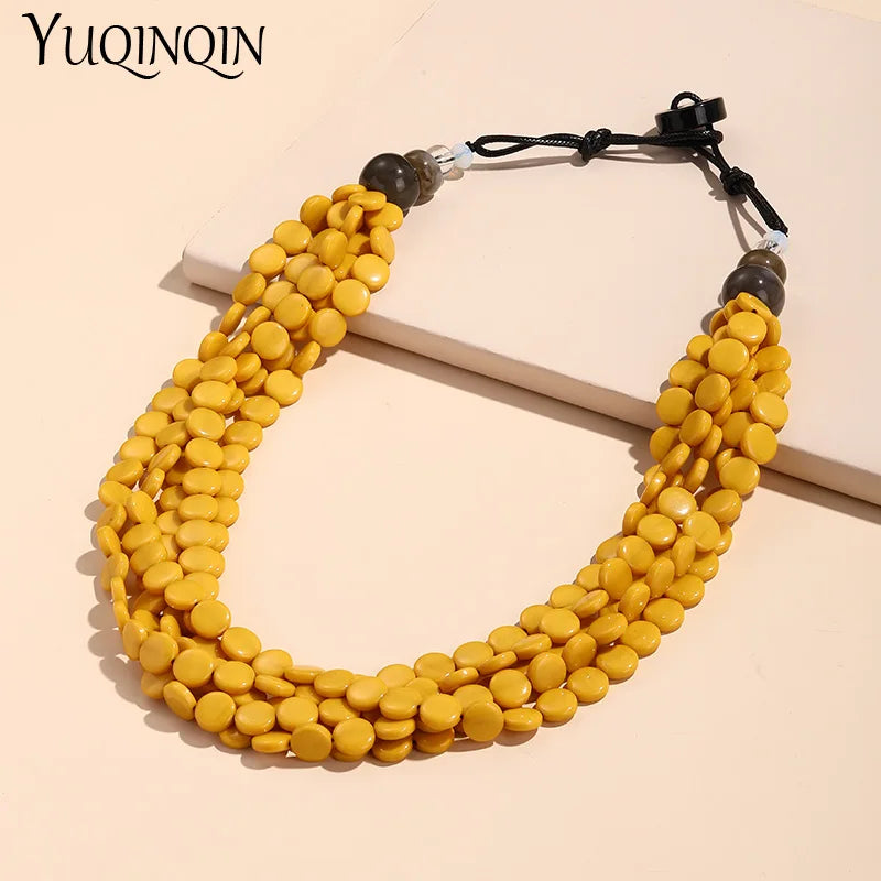 Trendy Colorful Resin Beads Chian Short Necklaces