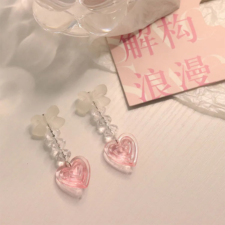 Vintage Pink Y2K Peach Heart Tassel Earrings