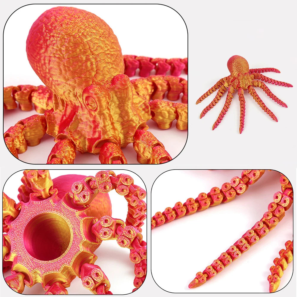 3D Printed Figurines Model Toys Octopus Simulation Animals Multi-Jointed Fishbowl Setting Decorative Desktop Ornament Kids Gifts