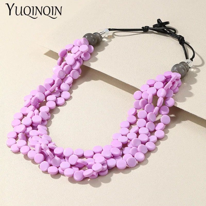 Trendy Colorful Resin Beads Chian Short Necklaces
