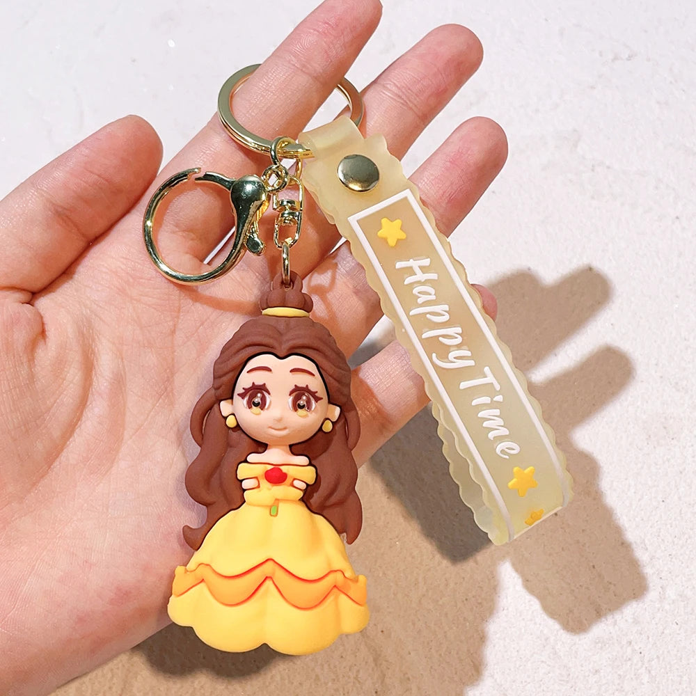 The Little Mermaid Princess Keychain Snow White Elsa Pendant Keychain Car Keyrings Mobile Phone Bag Hanging Jewelry Kids Gifts