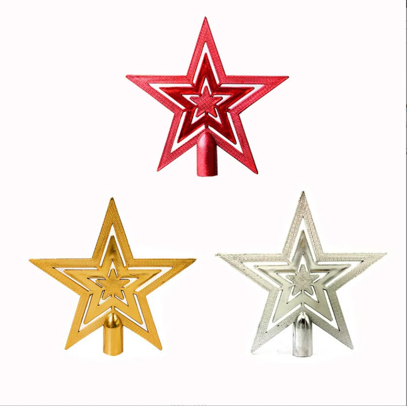 2PCS 10cm 15cm 20cm Explosive Christmas Decoration Gold Red Five-pointed Star Christmas Tree Top Decoration Accessories