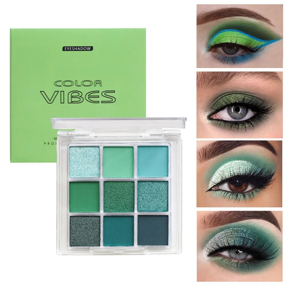 9 Colors Glitter Eyeshadow Palette Avocado Green Shimmer Pearlescent Matte Colorful Eye Shadows Palette Waterproof Eye Make Up