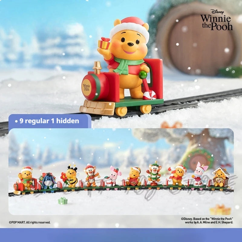 New Disney Christmas Winnie The Pooh Gift Delivery Series Blind Box Kawaii Winnie Figure Model Suprise Box Desk Decor Gift