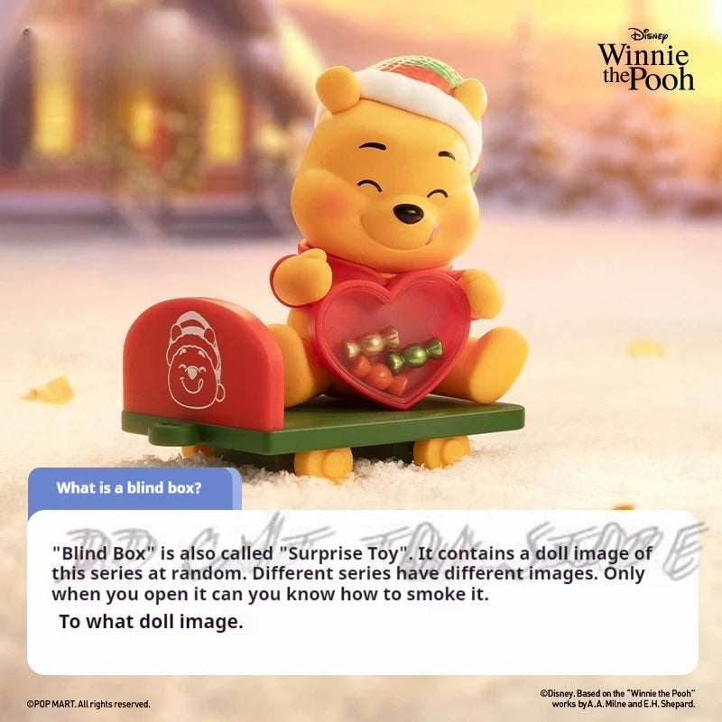 New Disney Christmas Winnie The Pooh Gift Delivery Series Blind Box Kawaii Winnie Figure Model Suprise Box Desk Decor Gift