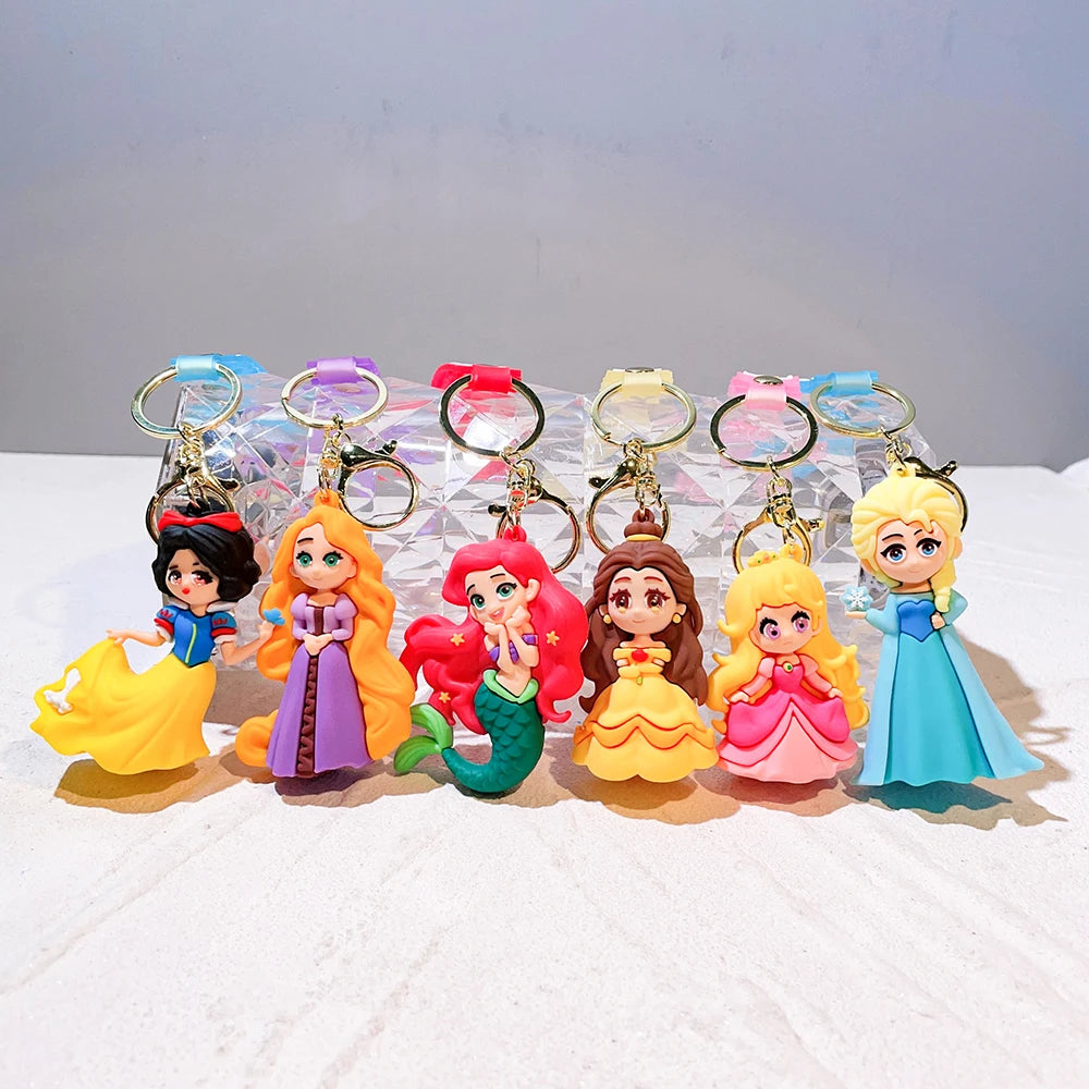 The Little Mermaid Princess Keychain Snow White Elsa Pendant Keychain Car Keyrings Mobile Phone Bag Hanging Jewelry Kids Gifts