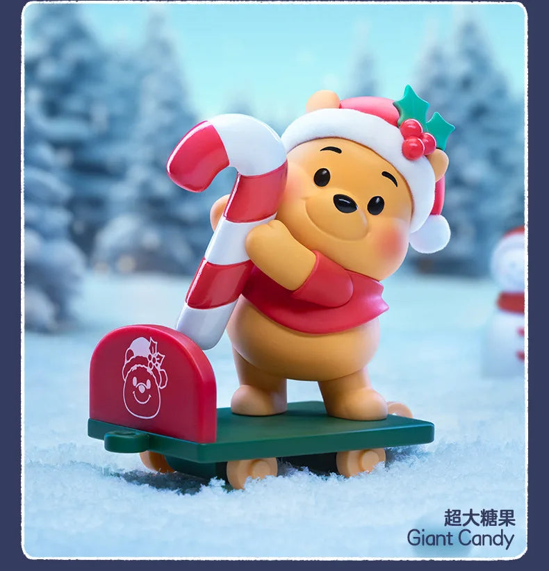 New Disney Christmas Winnie The Pooh Gift Delivery Series Blind Box Kawaii Winnie Figure Model Suprise Box Desk Decor Gift