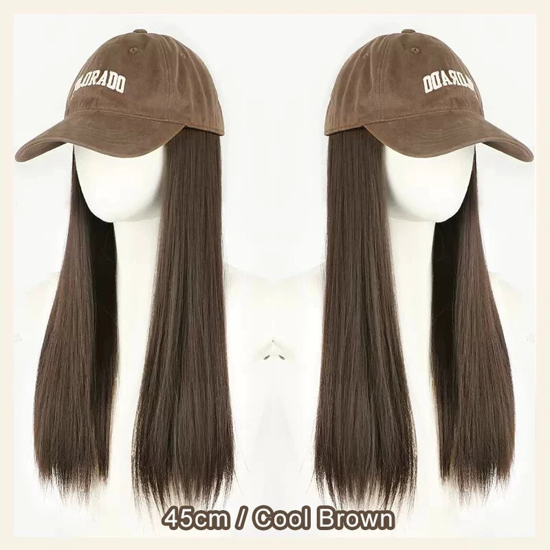 ALXNAN HAIR Synthetic Hat Wig Women's Long Hair Full Head Set Fashion Autumn/Winter Lamb Hair Baseball Hat WavyHair Wig Hat