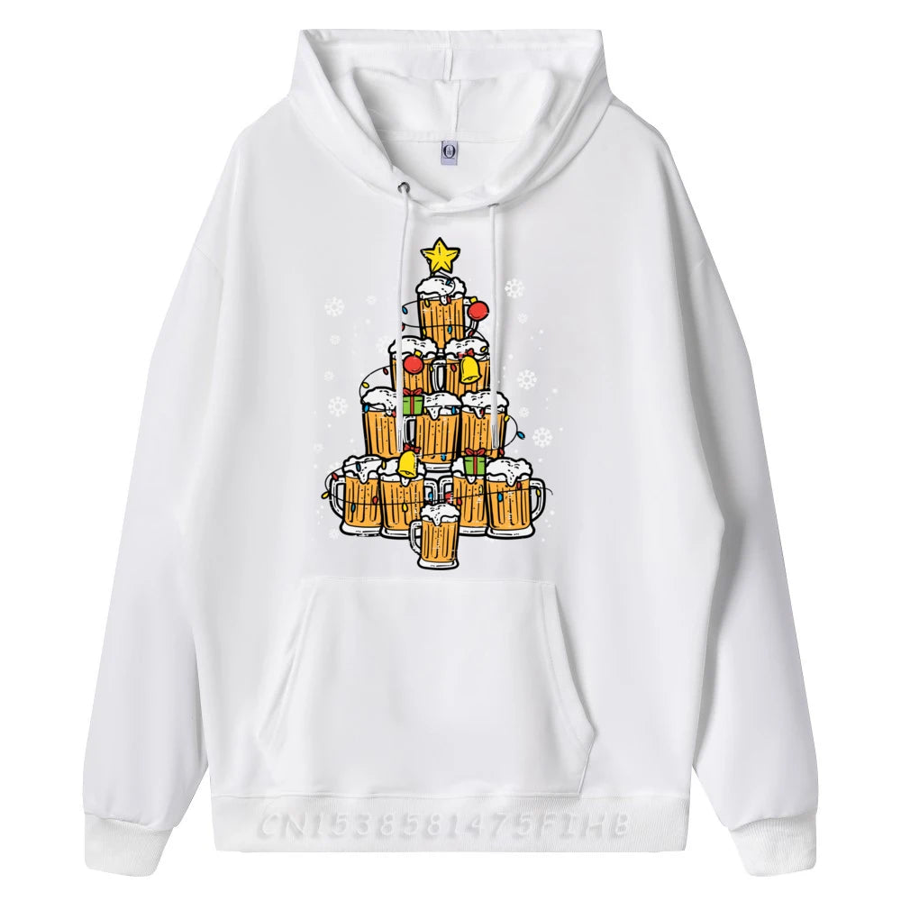 Beer Christmas Tree Xmas Pajamas PJs Brew Dad Hoodies Men 100℅ Polyester Fiber Christmas Shirt Graphic