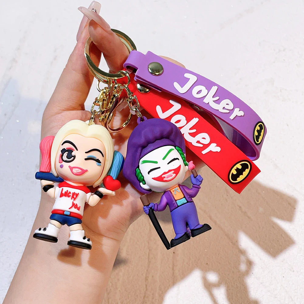 Cartoon Cute Batman Joker Harleen Quinzel Keychain for Women Men Fans Backpack Bag Car Keys Accessories Keys Holder