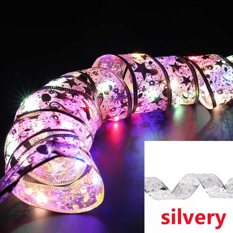 Christmas Decoration LED Ribbon Fairy Lights Christmas Tree Ornaments for Home DIY Bows Light String Navidad New Year 2024