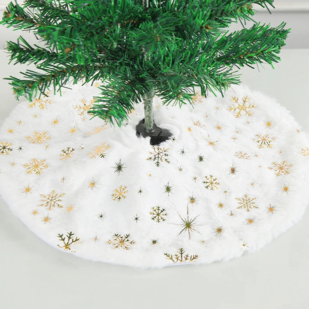 38/62cm Christmas Tree Skirt White Plush Carpet Christmas Tree Foot Cover Gold Snowflake Sequin Christmas New Year Decorations