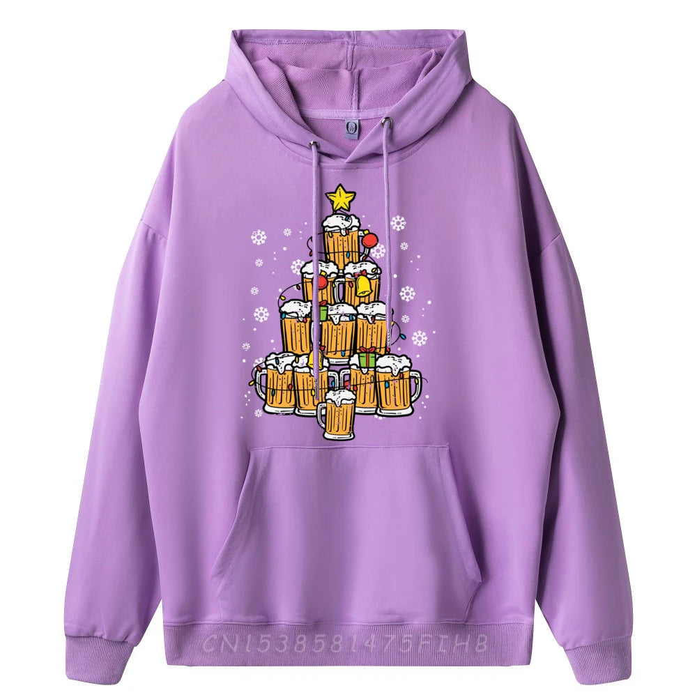 Beer Christmas Tree Xmas Pajamas PJs Brew Dad Hoodies Men 100℅ Polyester Fiber Christmas Shirt Graphic