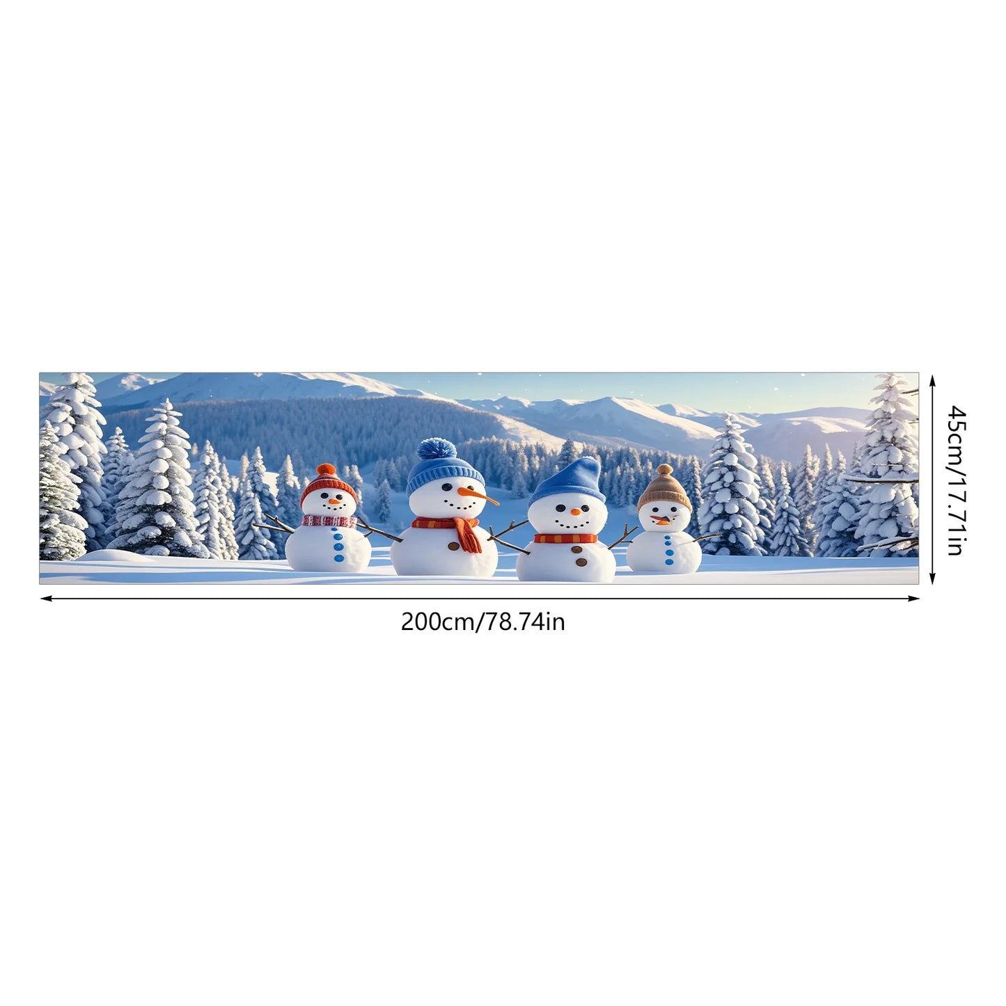 1 Piece (17*78 inches/45*200 cm), Polyester, Q Version Santa Claus Winter Scenery cute Snowman  Merry Christmas Gateway Banner