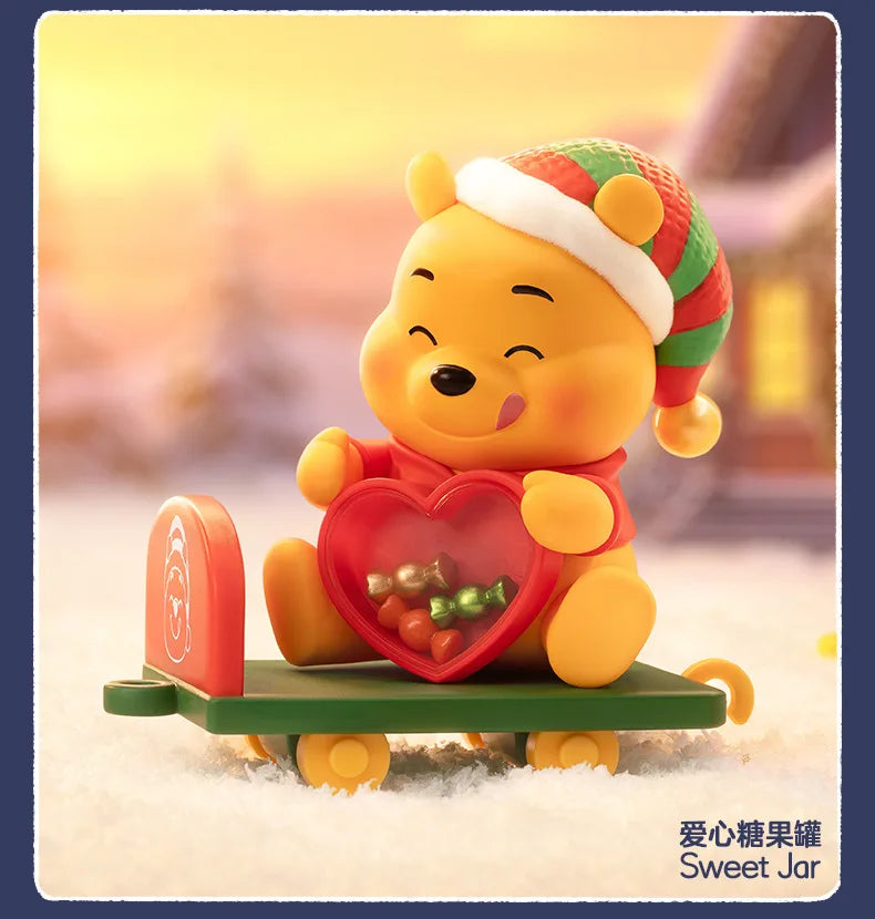 New Disney Christmas Winnie The Pooh Gift Delivery Series Blind Box Kawaii Winnie Figure Model Suprise Box Desk Decor Gift