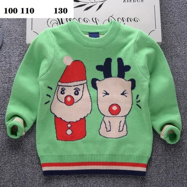 2024 Autumn Winter Kids Christmas Sweater Boys Girls Pullover Coat Children Clothing Baby Cotton Thick Wool Top Santa Claus 1-7y